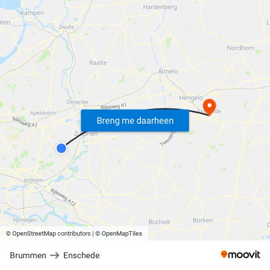 Brummen to Enschede map