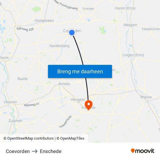 Coevorden to Enschede map