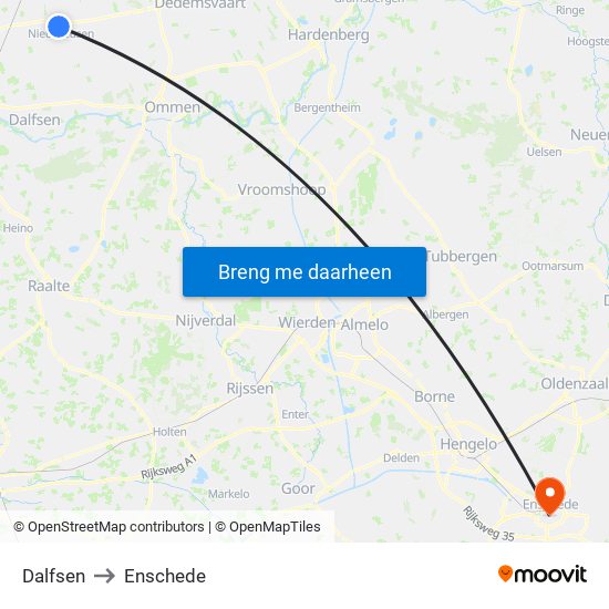 Dalfsen to Enschede map