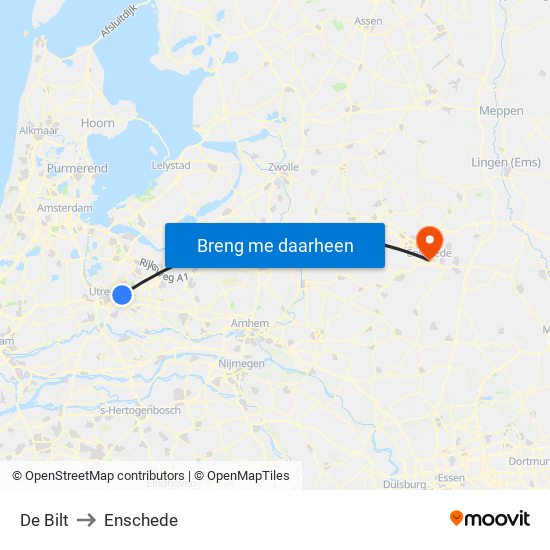 De Bilt to Enschede map