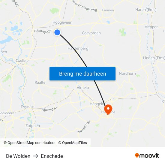 De Wolden to Enschede map