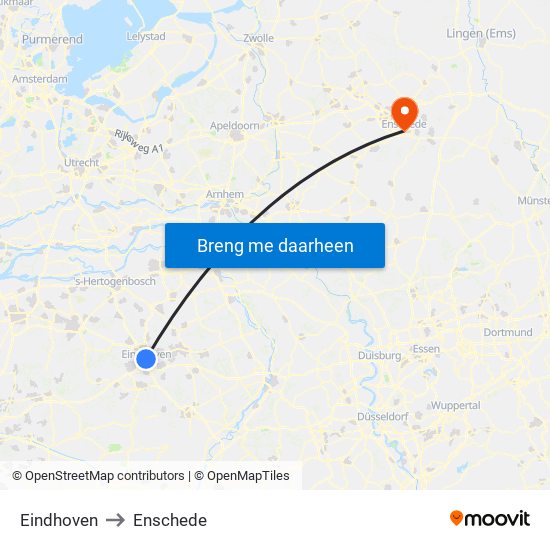 Eindhoven to Enschede map