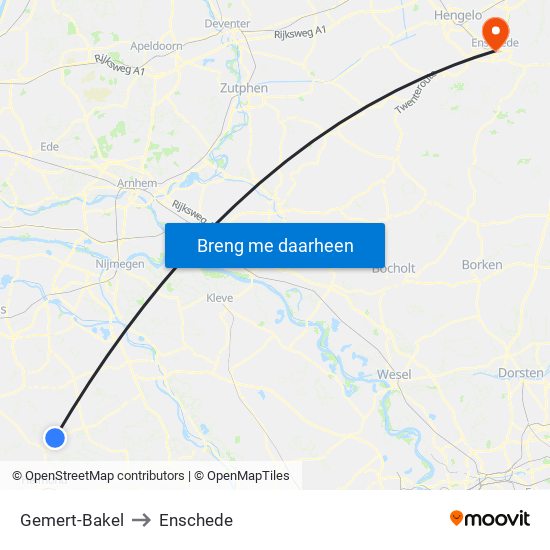 Gemert-Bakel to Enschede map