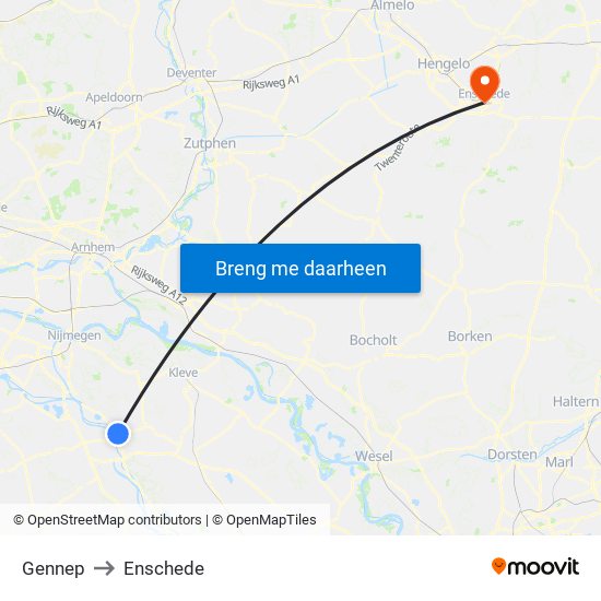 Gennep to Enschede map