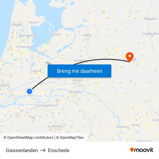 Giessenlanden to Enschede map