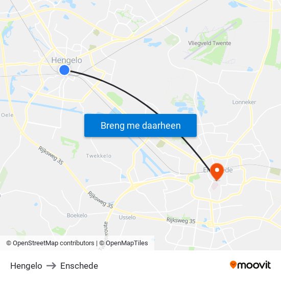Hengelo to Enschede map