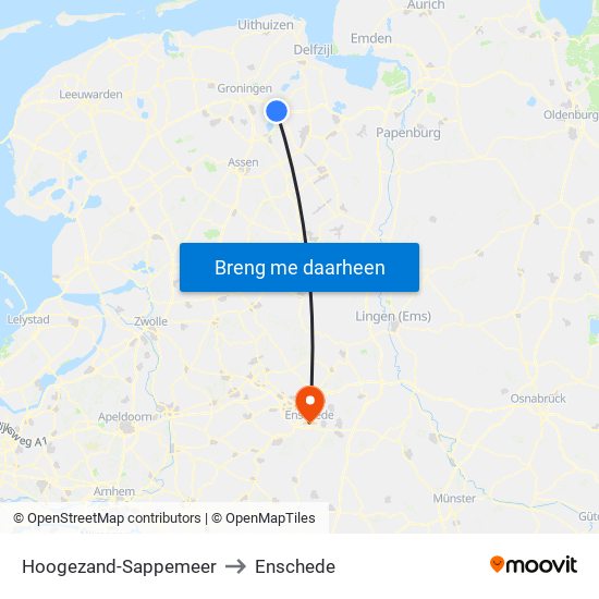Hoogezand-Sappemeer to Enschede map