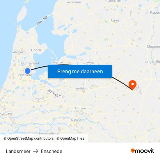 Landsmeer to Enschede map