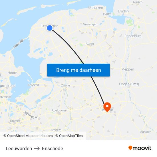 Leeuwarden to Enschede map