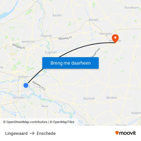 Lingewaard to Enschede map