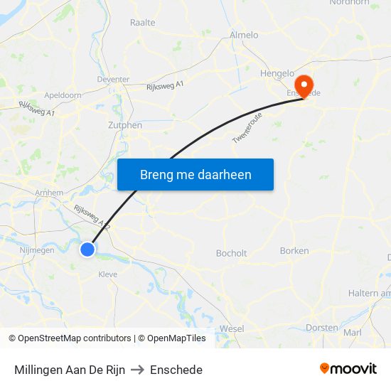 Millingen Aan De Rijn to Enschede map