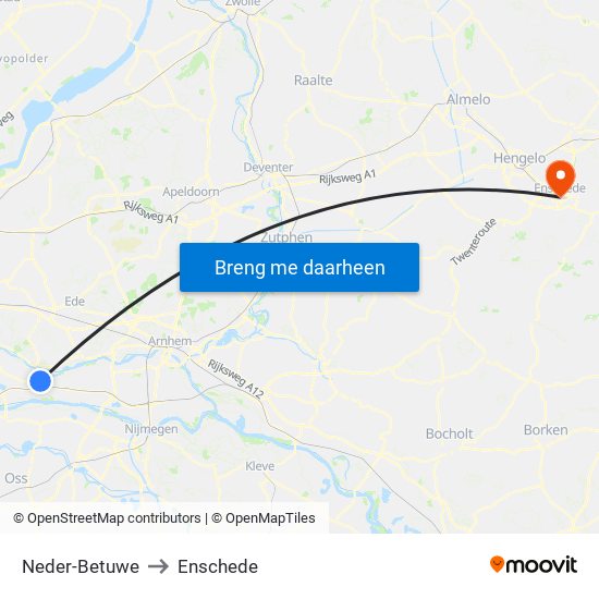 Neder-Betuwe to Enschede map
