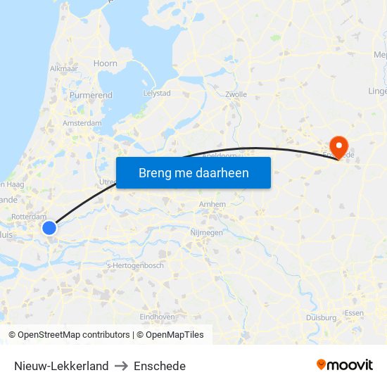 Nieuw-Lekkerland to Enschede map