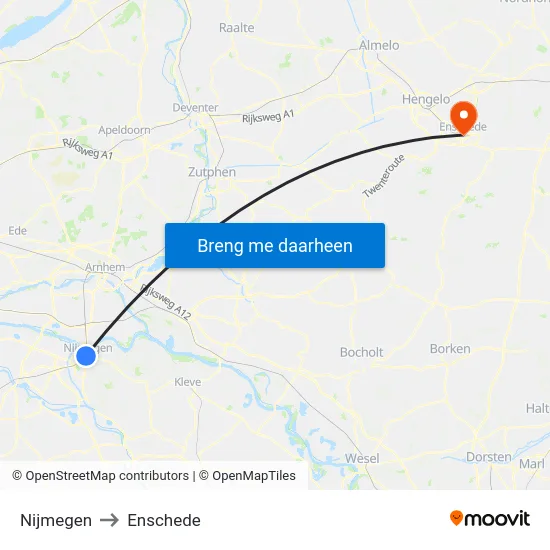 Nijmegen to Enschede map