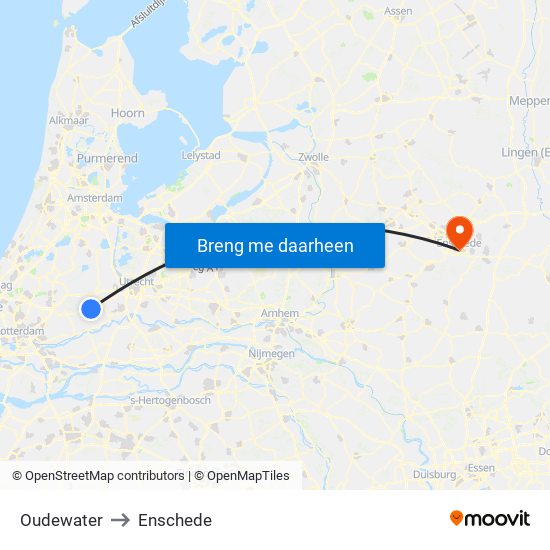 Oudewater to Enschede map