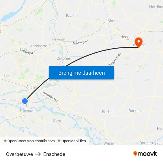 Overbetuwe to Enschede map