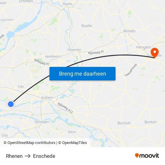 Rhenen to Enschede map
