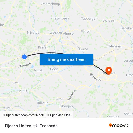 Rijssen-Holten to Enschede map