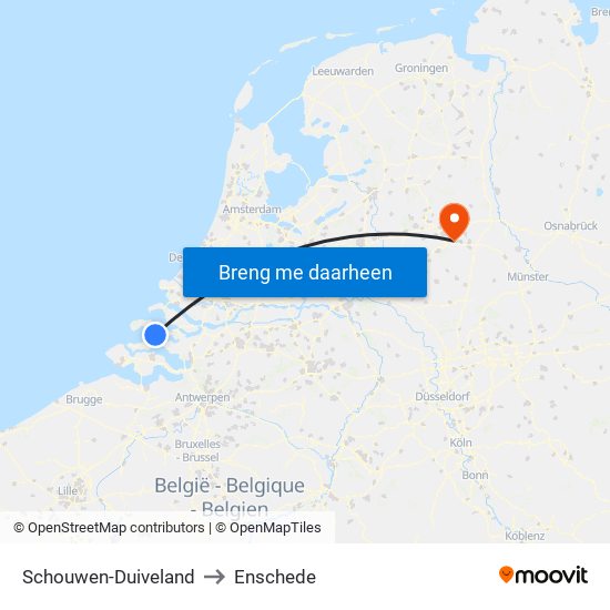 Schouwen-Duiveland to Enschede map