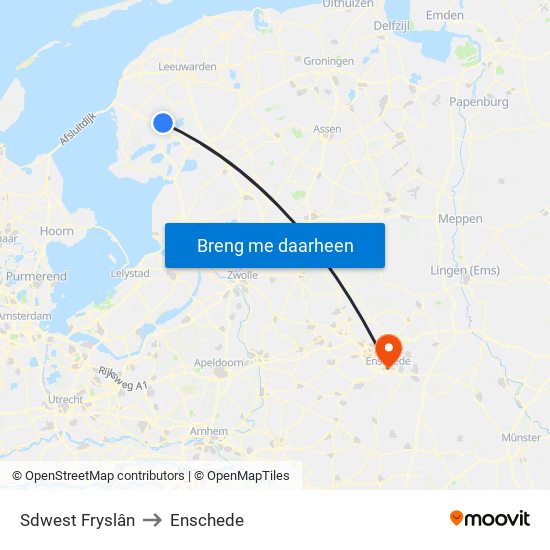 Sdwest Fryslân to Enschede map