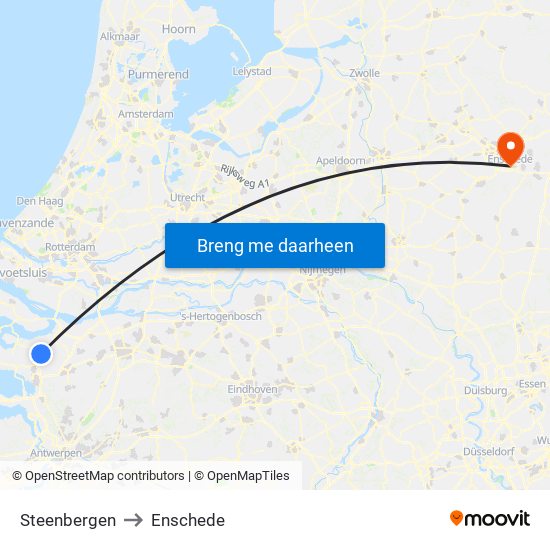 Steenbergen to Enschede map