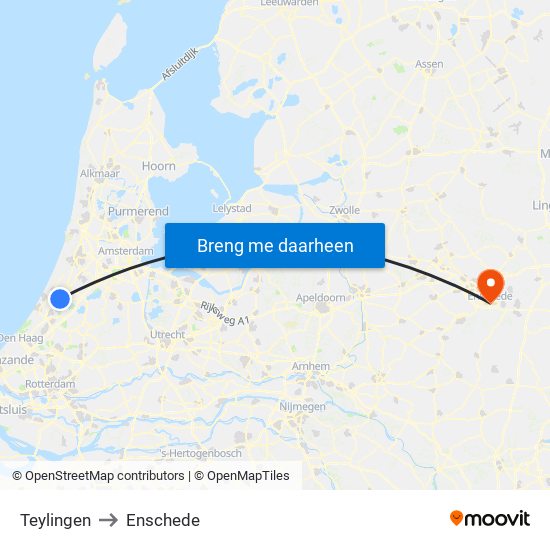 Teylingen to Enschede map