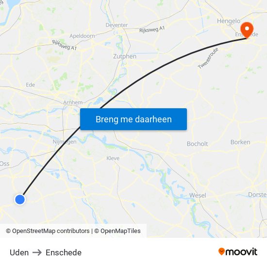 Uden to Enschede map