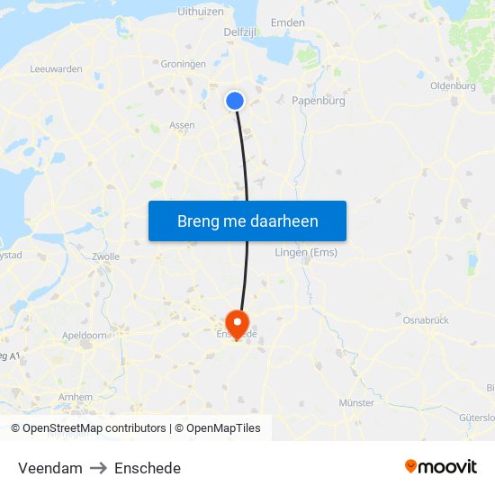 Veendam to Enschede map