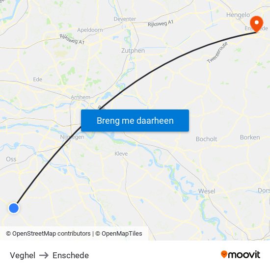 Veghel to Enschede map