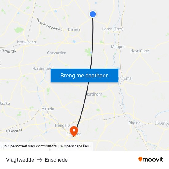 Vlagtwedde to Enschede map