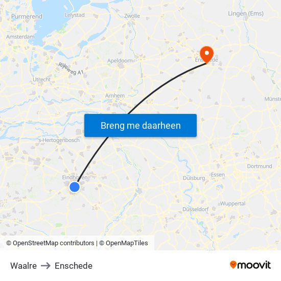 Waalre to Enschede map
