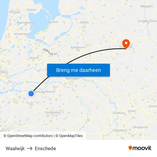Waalwijk to Enschede map