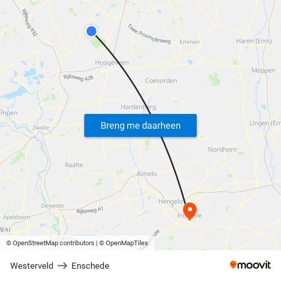 Westerveld to Enschede map