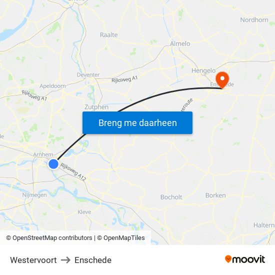 Westervoort to Enschede map