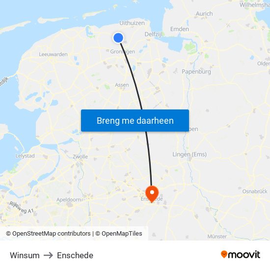 Winsum to Enschede map