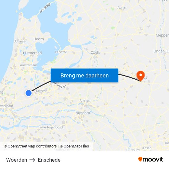 Woerden to Enschede map