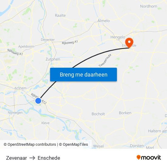 Zevenaar to Enschede map