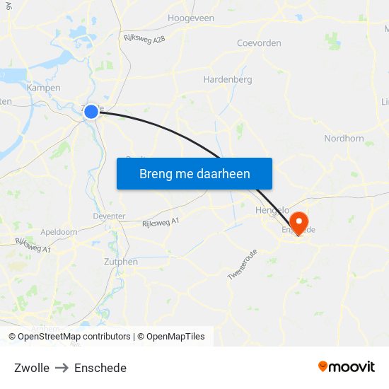 Zwolle to Enschede map