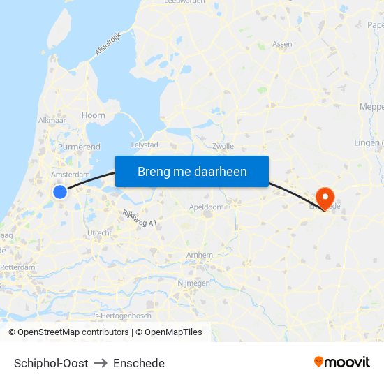 Schiphol-Oost to Enschede map