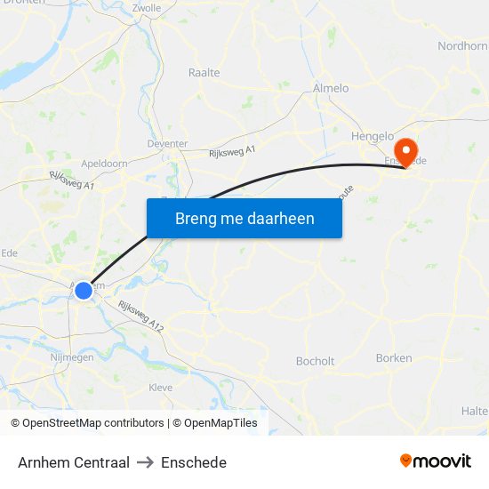 Arnhem Centraal to Enschede map