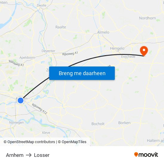 Arnhem to Losser map