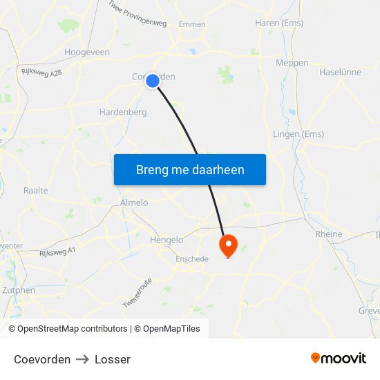 Coevorden to Losser map