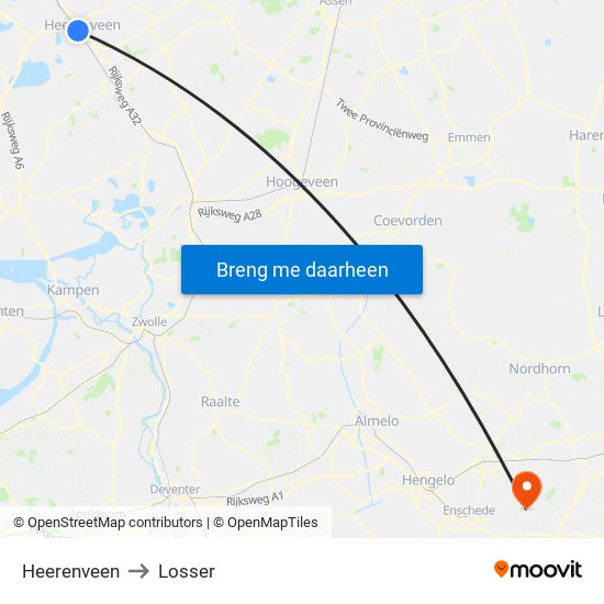 Heerenveen to Losser map