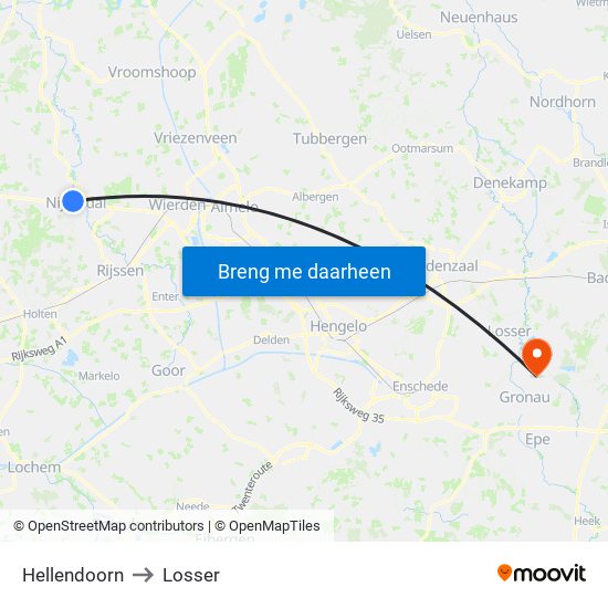 Hellendoorn to Losser map