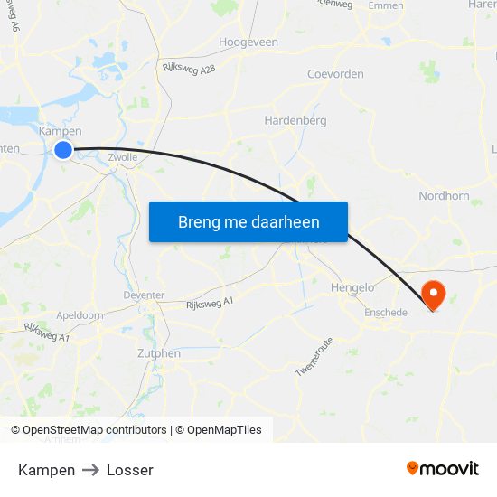 Kampen to Losser map