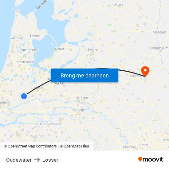 Oudewater to Losser map