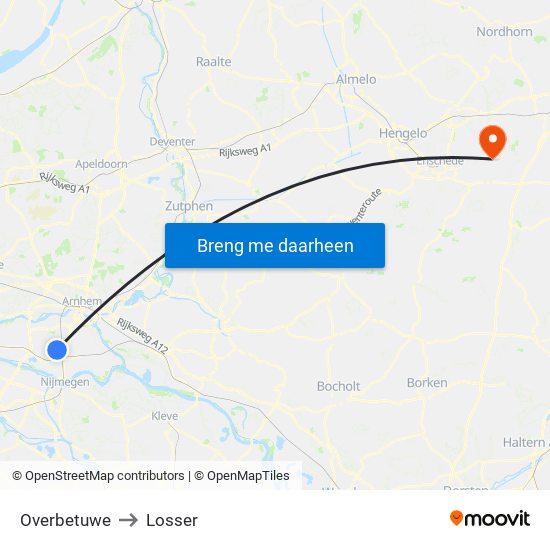 Overbetuwe to Losser map