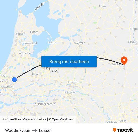 Waddinxveen to Losser map