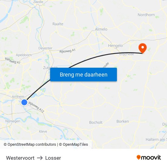 Westervoort to Losser map