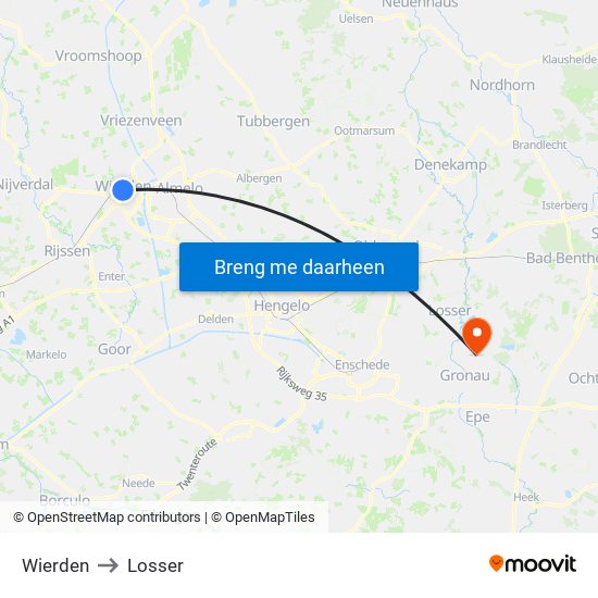 Wierden to Losser map